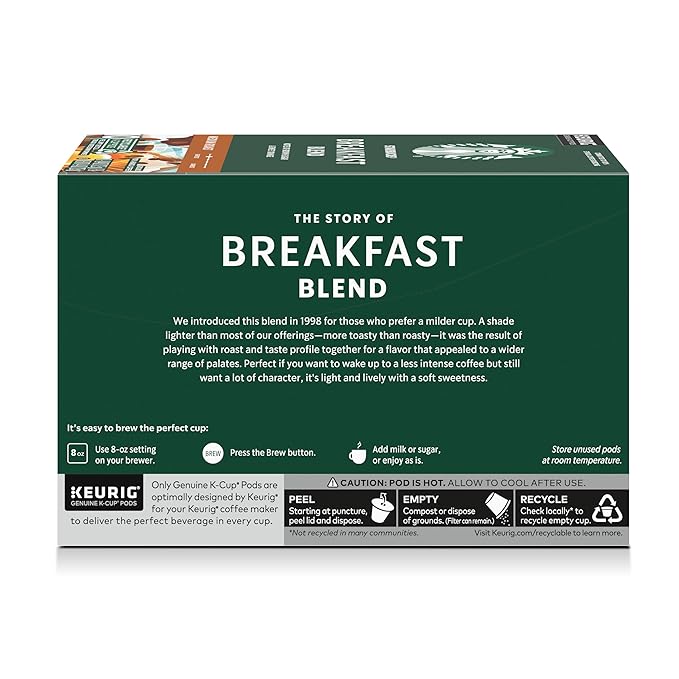 Starbucks K-Cup Coffee Pods Medium Roast Hot or Iced Coffee Breakfast Blend 40 Keurig Pods