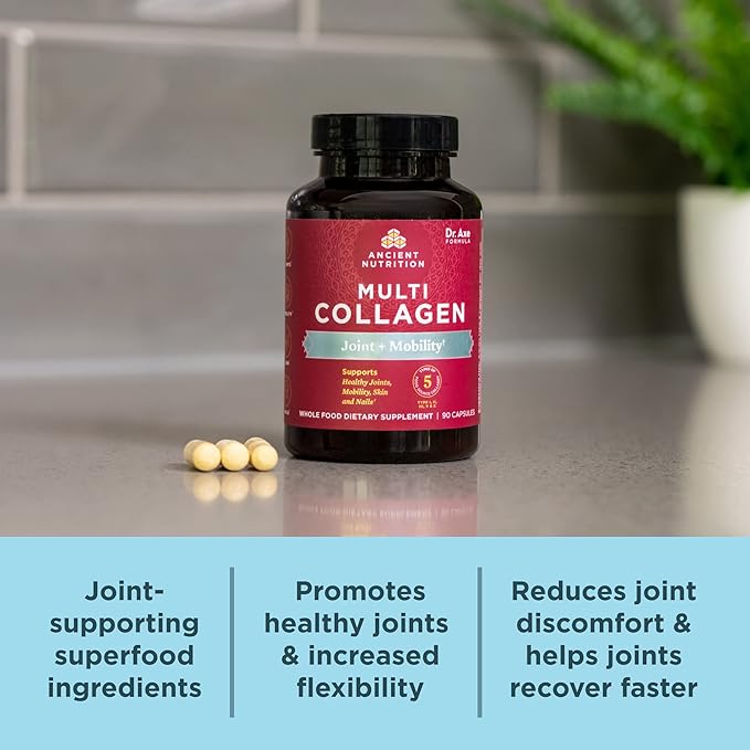 Ancient Nutrition Multi Collagen Peptides Capsules Joint &amp Mobility 45 Count + Multi Collagen Advanced Capsules Muscle 90 Count