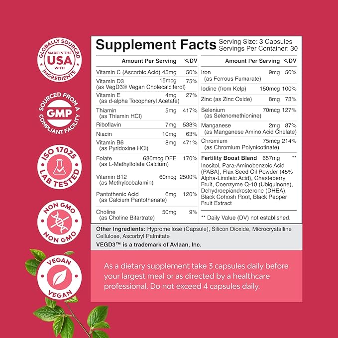 Fertility supplements for women with Inositol &amp Folic acid - Preconception vitamins for women for Hormone Balance with L-methylfolate B12 Vitamin D3 Selenium Zinc and CoQ10 - 90 Count (3 Pack)