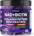 NAD+ Resveratrol Berberine &amp Biotin Anti-Aging Gummy - Hair Skin Nails &amp Joint Supplement - Collagen Peptides Keratin Zinc Vitamin K2 &amp D3 Gummies -Regeneration- Non-GMO - Made in