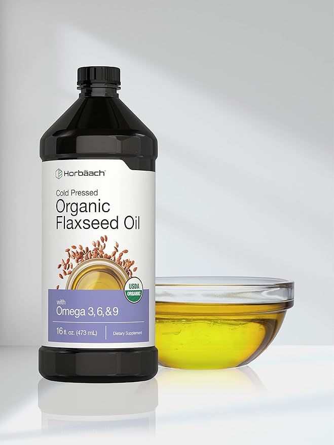 Horbäach Organic Flaxseed Oil | 3 Pack | 16 fl oz Each | Cold Pressed | with Omega 3 6 9 | Vegetarian Non-GMO Gluten Free Liquid
