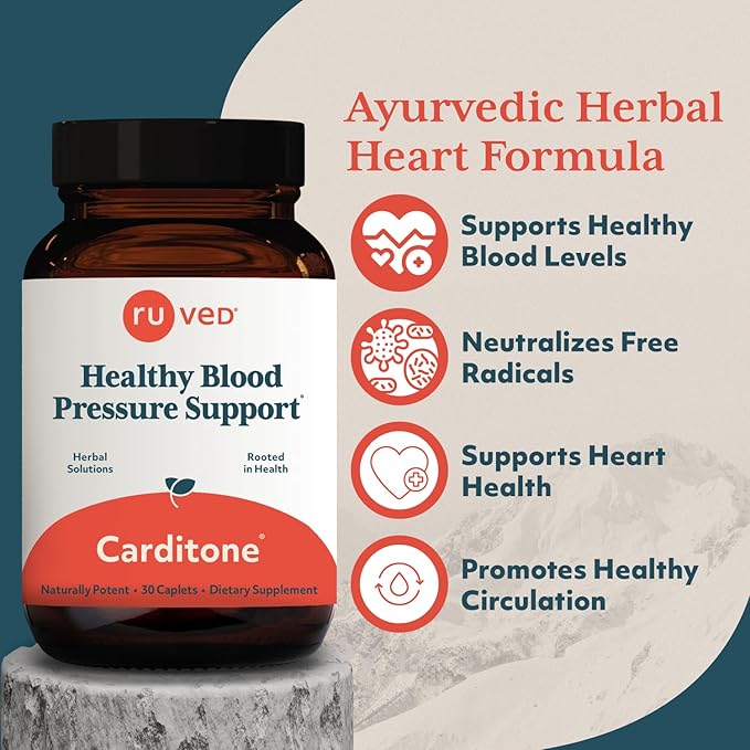 ruved Carditone - Natural Heart Health Supplement for Women &amp Men BP Formula Holistic Heart Support with Rauwolfia Arjuna Calcium and Magnesium - 30 Vegetarian Caplets (Pack of 1)