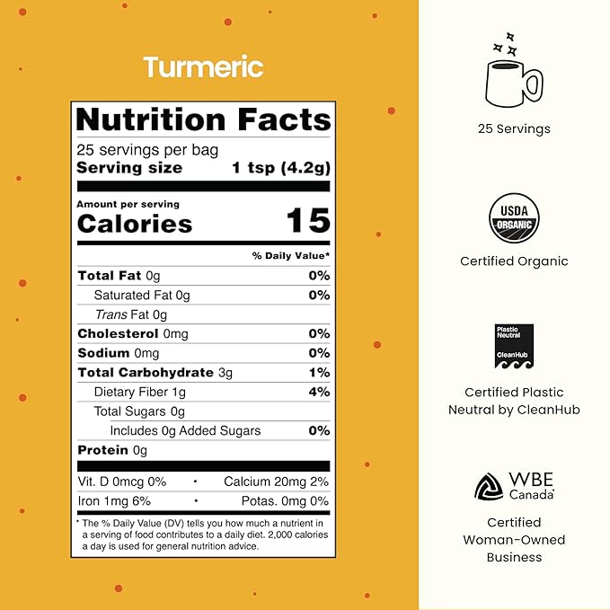 Blume Superfoods Latte - Turmeric Powder and Ginger Powder - Golden Milk Cardamom Ginger Root Caffeine Free Sugar-Free Organic - Vegan Keto Friendly Gluten-Free - 25 Servings