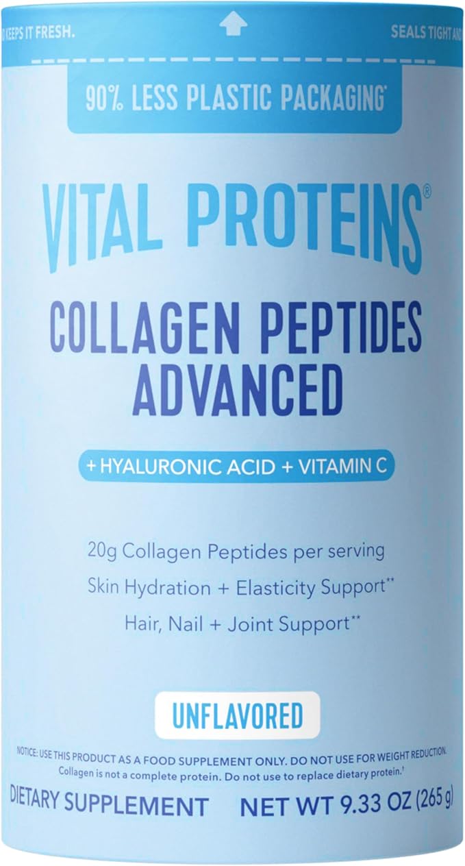 Vital Proteins Collagen Peptides Powder Advanced with Hyaluronic Acid &amp Vitamin C Collagen Supplements Unflavored 12 Servings