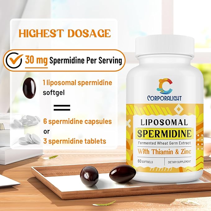 30mg Spermidine Supplement for Men &amp Women High Absorption More Potent Than Spermidine 3HCL - for Cellular Renewal Longevity &amp Cognitive Fermented Wheat Germ Extract Pure &amp Natural 1