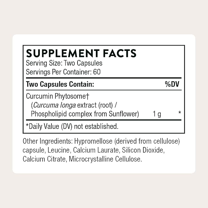 THORNE - Curcumin Phytosome 1000 mg (Meriva) - Clinically Studied High Absorption - Supports Healthy Inflammatory Response in Joints Muscles GI Tract Liver Brain &amp Nerves* - 60 Servings