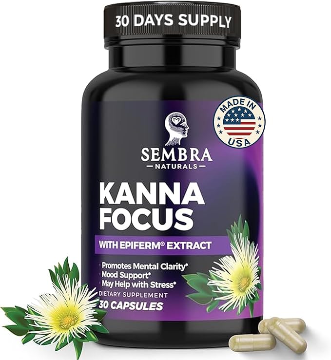 KANNAFOCUS - Natural Kanna Extract 50mg Fermented Sceletium Tortuosum &amp Bioperine® - Focus Mood &amp Mental Wellness Support - Herbal Nootropic for Daily Clarity &amp Energy - 30 Capsules