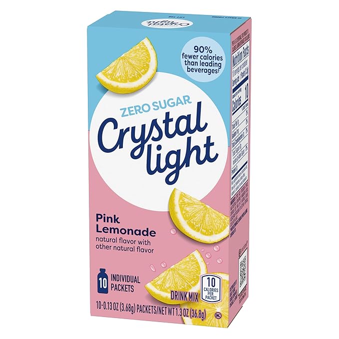 Crystal Light On The Go Pink Lemonade Powdered Soft Drink Mix 0.13 Ounce - 10 per pack - 12 packs per case.