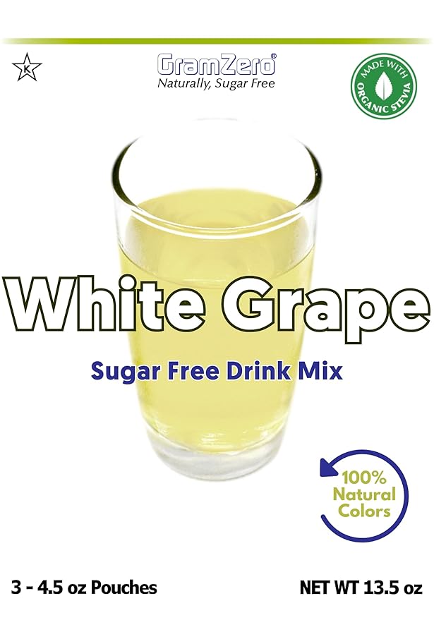 GramZero White Grape Zero Calorie Sugar Free Drink Mix Great For Nutrition Club Loaded Teas Stevia Sweetened