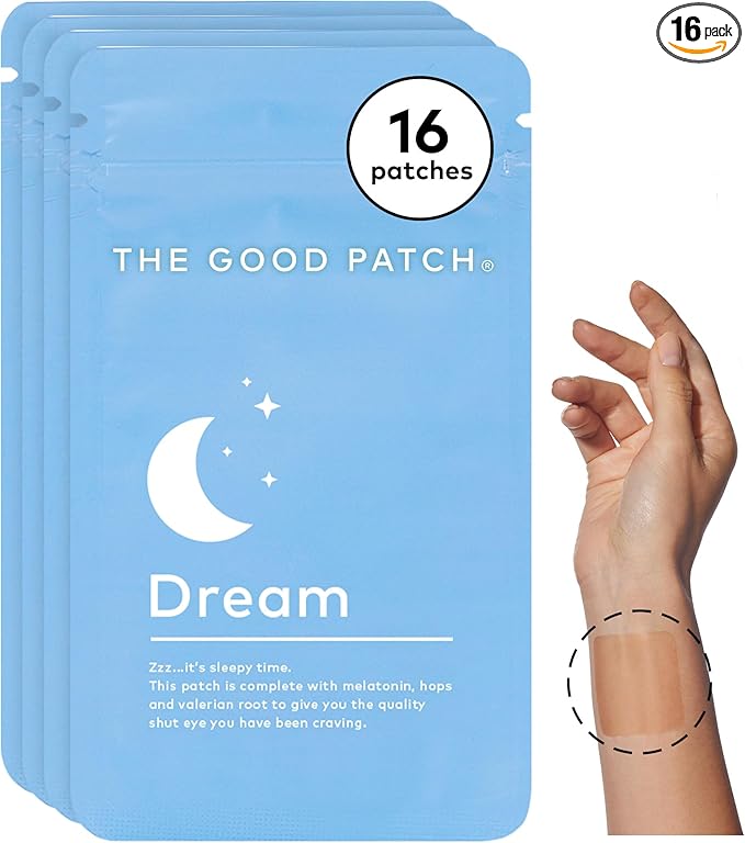 The Good Patch Plant Powered Sleep Support - Sustained Release Dream Patch with Melatonin Hops Valerian Root (16 Total Patches)