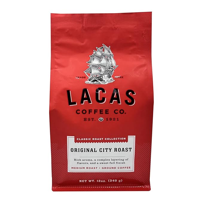 Lacas Coffee Company Medium Fine Ground Coffee 12oz Bag (6 bags Original City Roast)
