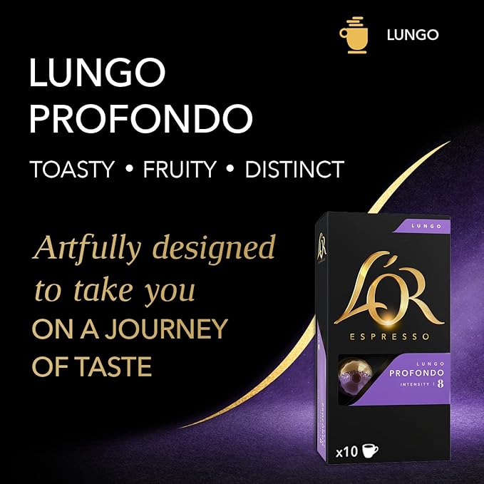 L'OR Espresso Capsules 50 Count Profondo Lungo Single-Serve Aluminum Coffee Capsules Compatible with the L'OR BARISTA System &amp *Nespresso Original Machines