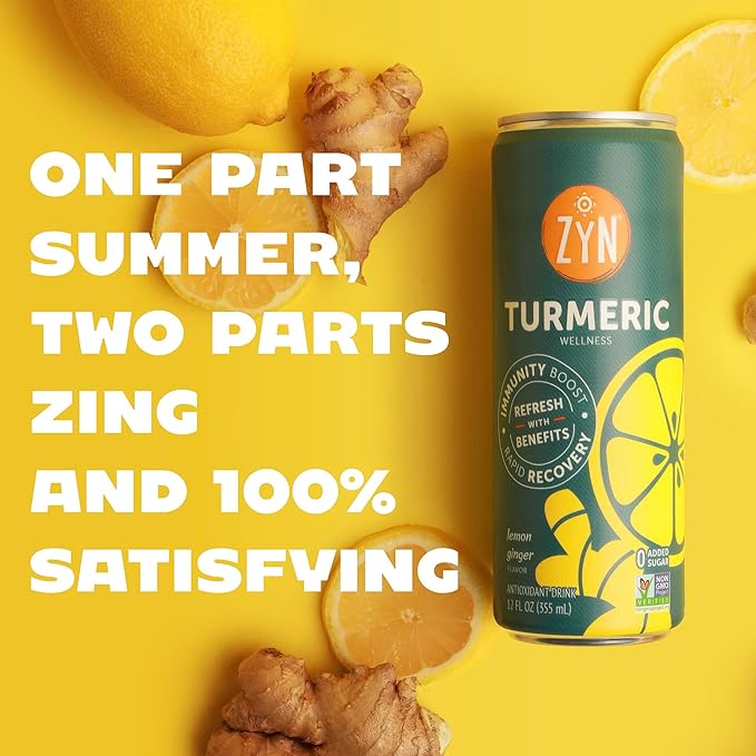 ZYN Turmeric Wellness Drink (24 Pack) Lemon Ginger Flavored Turmeric Curcumin with Black Pepper No Added Sugar Low Carb &amp Low Calorie Clean Alternative