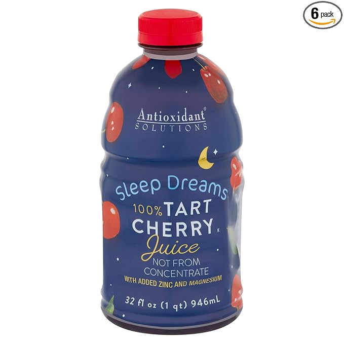 Antioxidant Solutions Sleep Dreams - 100% Tart Cherry Juice with Zinc &amp Magnesium - No Added Sugar - 32 fl oz Bottles (6-Pack)