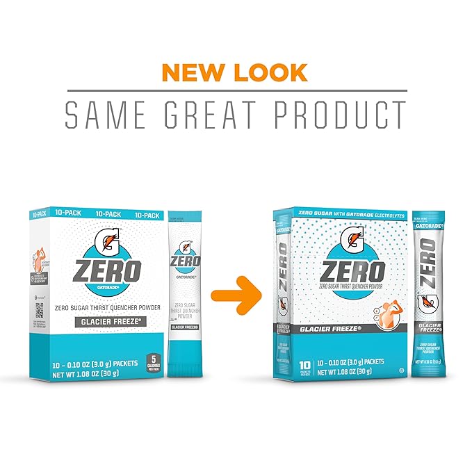 Gatorade G Zero Sports Drink Mix Powder Packets Glacier Freeze Electrolyte Powder Drink Mix for Hydration Zero Sugar Total 120 Packets