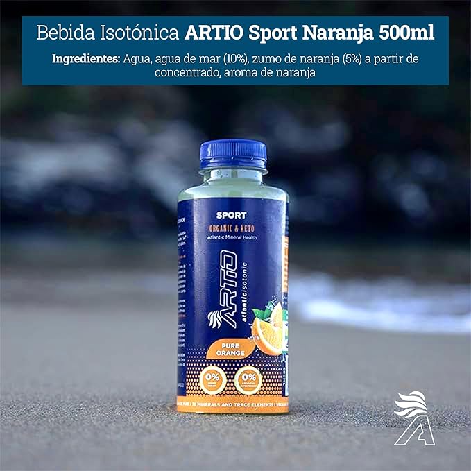 Artio Orange Sports Drink Isotonic made with 10% - 12 Pack - Seawater and 78 Bioavailable Minerals that Provide Optimal Hydration Drinks