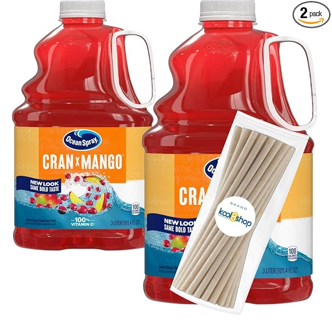 Ocean Spray Cran Mango Juice Drink 101.4 fl oz Plastic Bottles 2 Pack + 15 Sugarcane Disposable Straws by KOOL8SHOP Infinite Deals