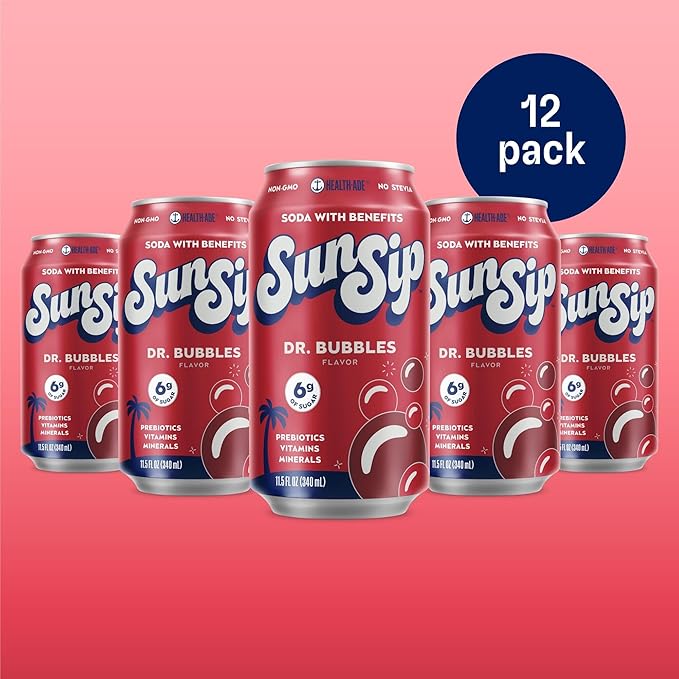 SunSip Prebiotic Soda by Health-Ade Better-for-You Soda Swap Beverage with Vitamins &amp Minerals Naturally Sweetened with 6g of Sugar Dr. Bubbles 11.5 oz (12 Pack)