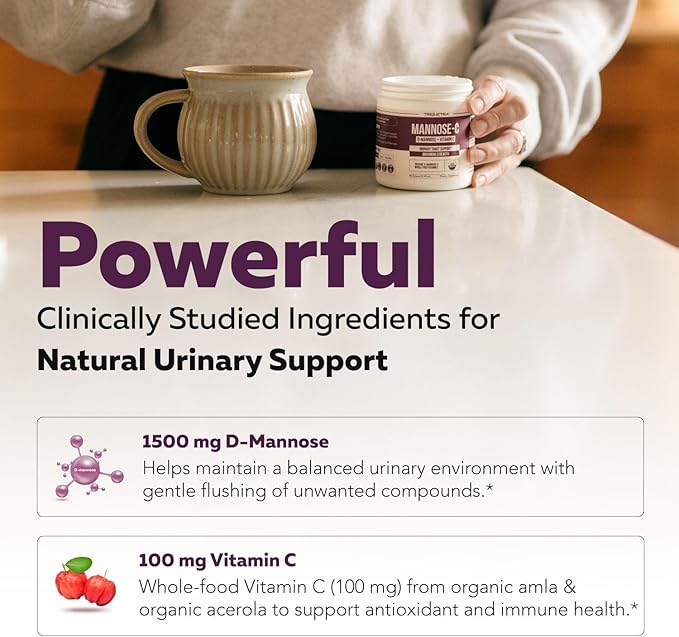 Mannose-C - Organic D Mannose Powder + Whole Food Vitamin C Natural UTI Support Supplement to Flush &amp Cleanse Urinary Tract Certified Organic Urinary Health for Women Vegan Non-GMO (60 Serving