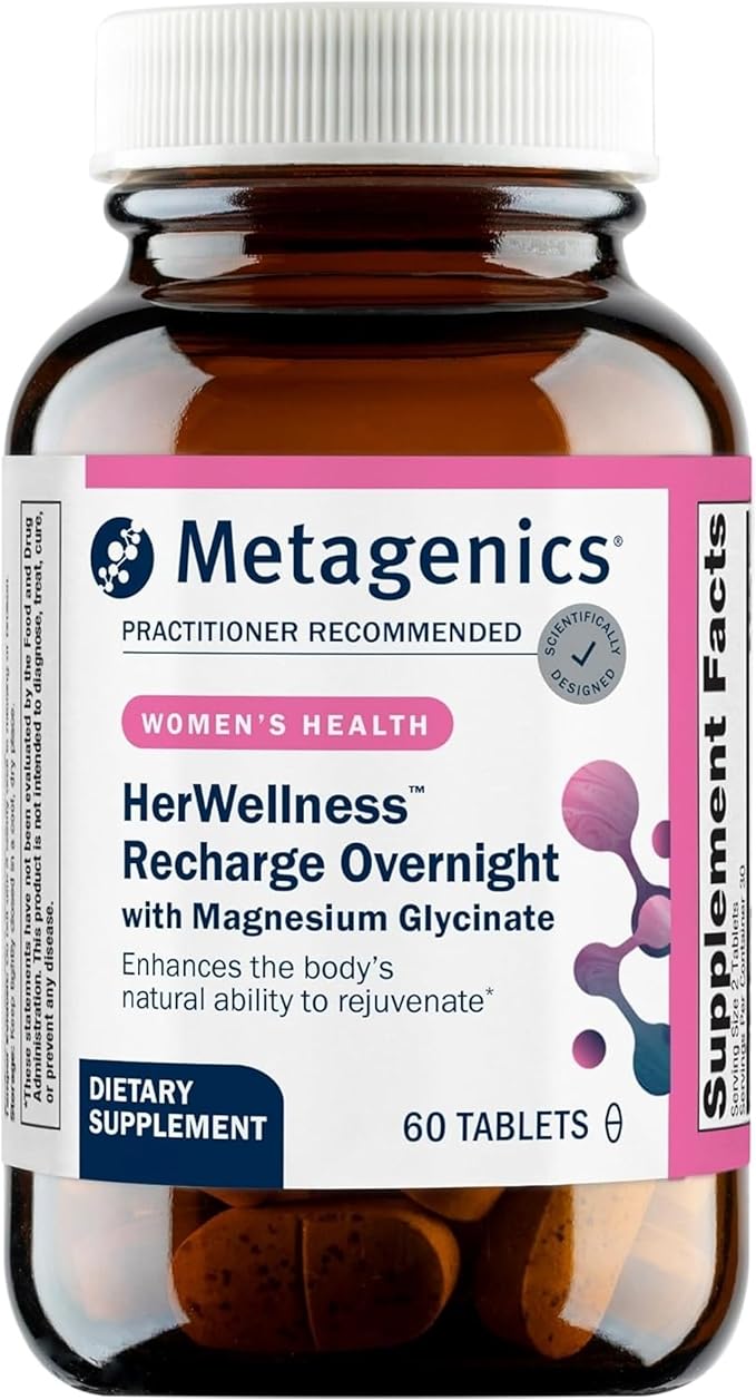 Metagenics HerWellness Recharge Overnight - Women's Sleep Support with Chelated Magnesium Holy Basil Zinc &amp Vitamin C - Supports Relaxation Stress &amp Sleep - Non-GMO &amp Gluten-Free - 60 T