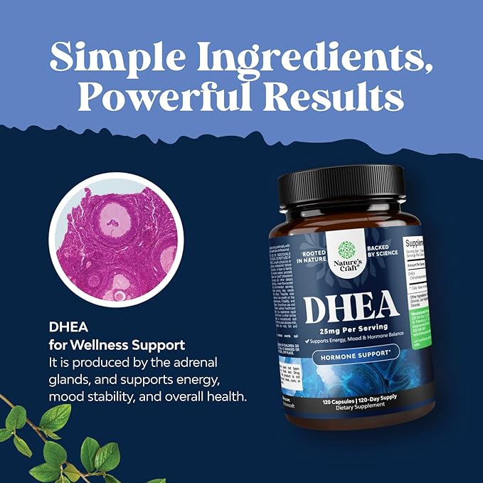 DHEA Supplement for Women &amp Men - Pure DHEA 25mg for Hormone Balance Improves Mood Stability Brain Function Immune System Energy &amp Fertility - Dehydroepiandrosterone Capsules for Adults -