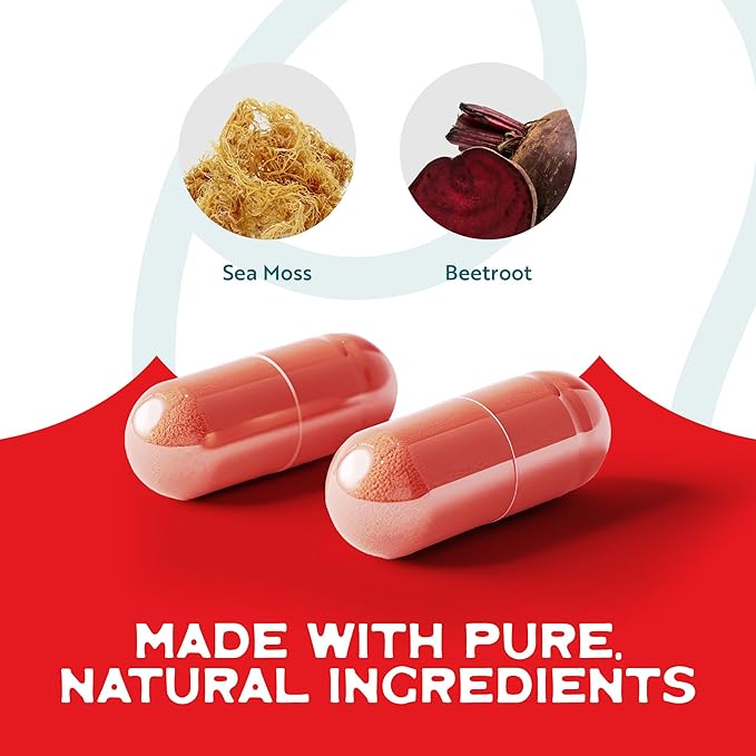Herbal Vineyards Organic Wildcrafted Sea Moss and Beetroot 60 Capsules | Immune Support Digestive Health &amp Improved Energy | Vegan Friendly | Non-GMO | Ethically Sourced