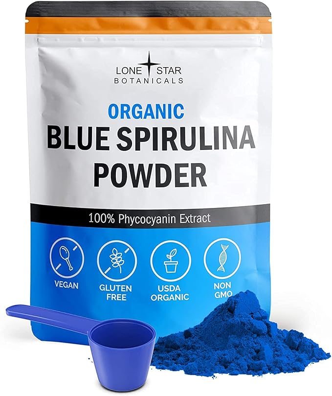 Lone Star Botanicals Organic Blue Spirulina Powder - 100% Pure Blue-Green Algae No Fishy Smell Vegan Superfood for Smoothies &amp Drinks Non GMO Gluten-Free Vegan