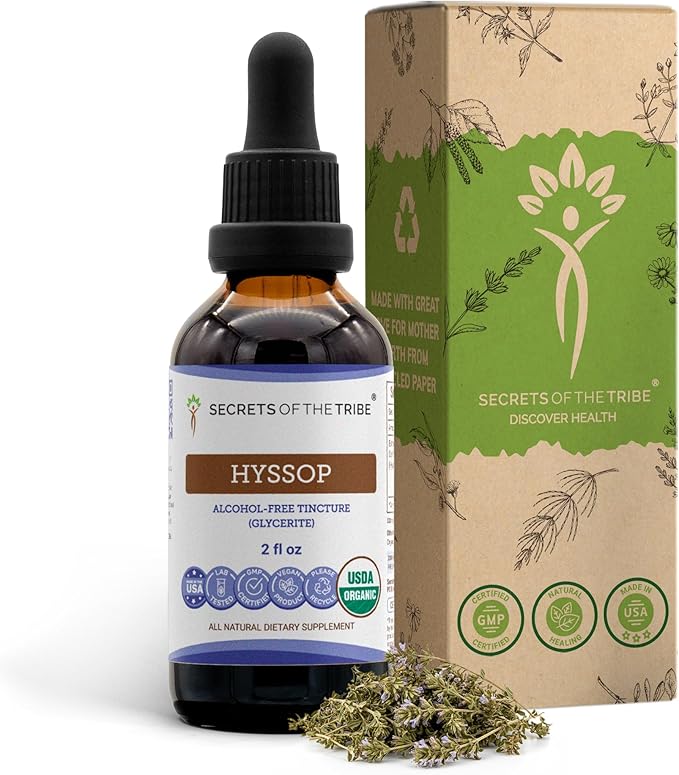 Hyssop USDA Organic | Alcohol-Free Extract High-Potency Herbal Drops | Made from 100% Certified Organic Hyssop (Hyssopus officinalis) Dried Herb (2 oz)