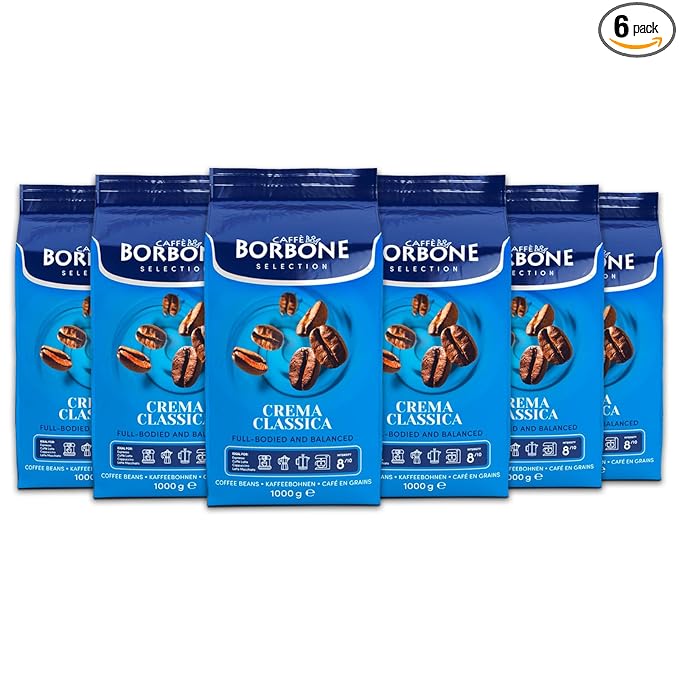 Caffè Borbone Whole Bean Coffee Crema Classica Medium Roast Arabica and Robusta Blend - Roasted and Freshly Packaged in Italy - 2.2 Pound Bag (pack of 6)