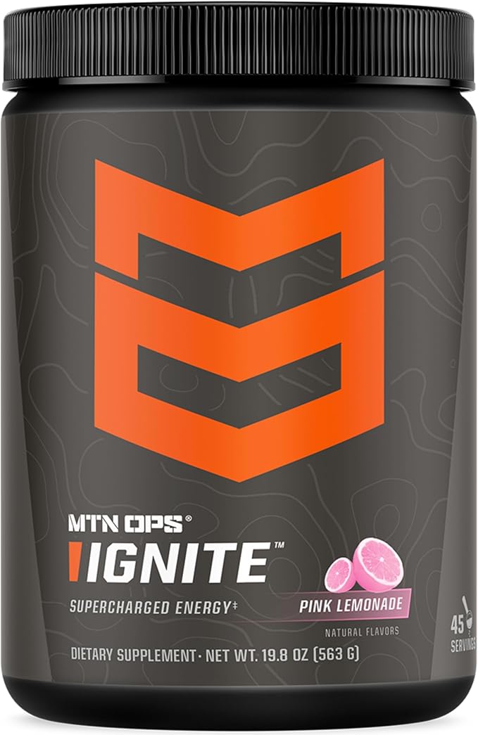 MTN OPS Ignite Energy Drink Powder Gluten Free Nootropic Supplement Drink Mix L Arginine L Citrulline Caffeine &amp Nootropic Sugar Free Drink Mix 45 Servings Pink Lemonade