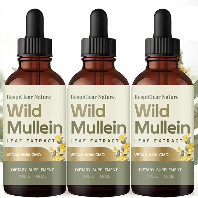Wild Mullein Leaf ExtractGinger &amp Lemon for Lung Cleanse Vegan Non-GMO (3 Bottle)