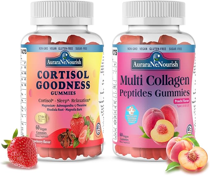2 Pack Multi Collagen Peptides Gummies + Cortisol Detox Gummies for Women Men Vegan Non GMO Sugar Free