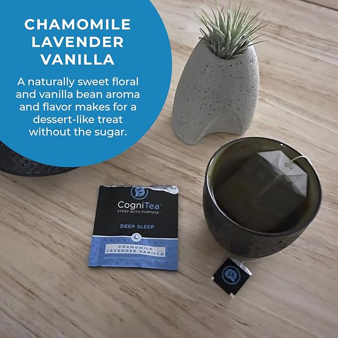 CogniTea Deep Sleep Tea 2mg Melatonin and 50mg L-Theanine for Deep Sleep with Valerian Chamomile Lemon Balm and Passion flower Extra Strength Sleepy for Night Time Rest and Relaxation