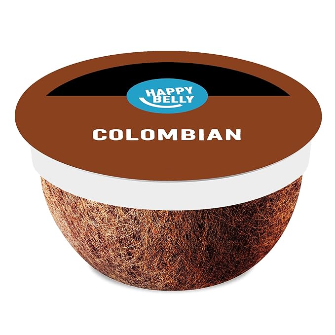 Amazon Brand - Happy Belly Colombian Compostable Coffee Pods (Medium Roast) Compatible with K-Cup Brewer 96 Count