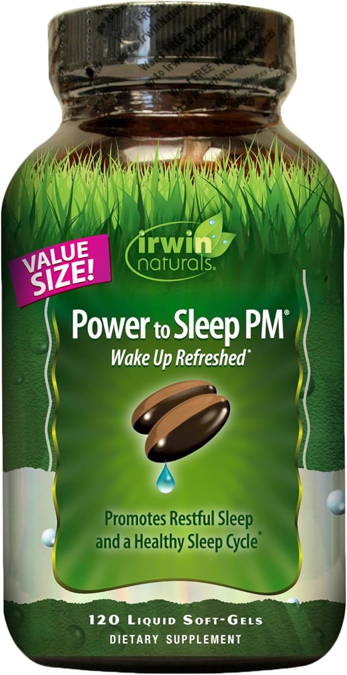 Irwin Naturals Power to Sleep PM - 120 Liquid Soft-Gels - with Melatonin GABA Ashwagandha Valerian Root &amp L-Theanine - 60 Servings
