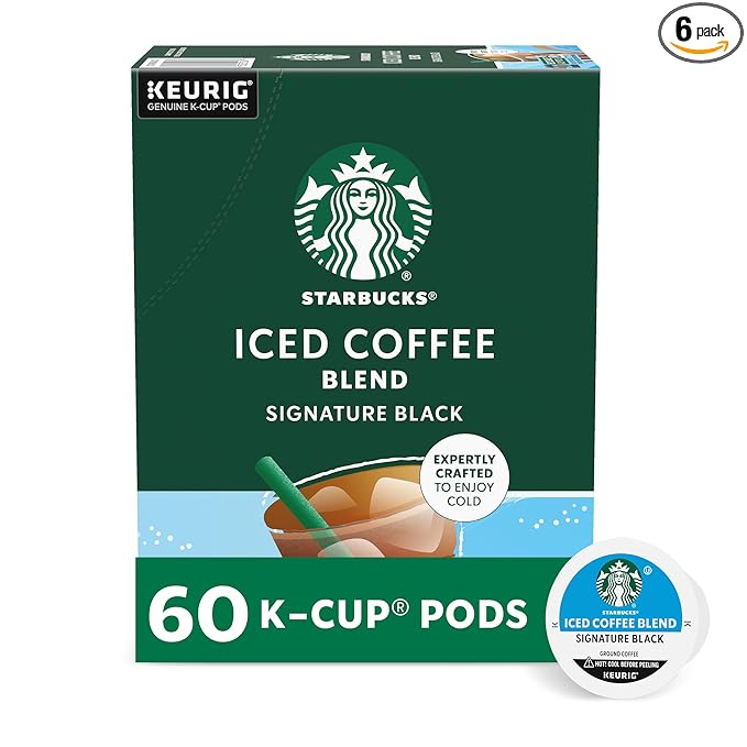 Starbucks K-Cup Coffee Pods Medium Roast Iced Coffee Blend Signature Black for Keurig Brewers 100% Arabica 6 Boxes (60 Pods Total)