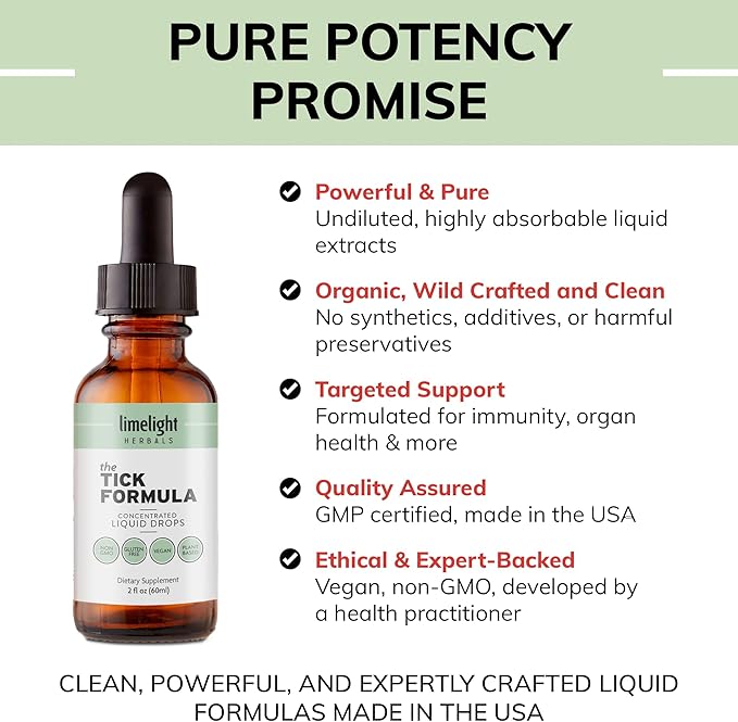 LIMELIGHT HERBALS Tick Formula Liquid Drops – Natural Tick Support Immune Boost &amp Detox – Japanese Knotweed Andrographis Cat’s Claw Red Sage Kudzu Teasel – 60 Servings – Vegan Non-GMO USA