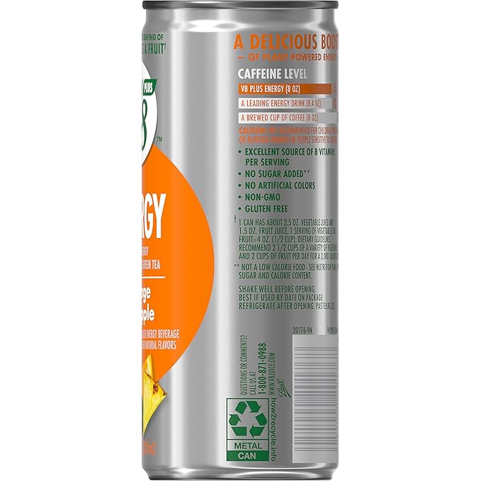 V8 +ENERGY Orange Pineapple Energy Drink 8 Ounce Can (Case Of 24)