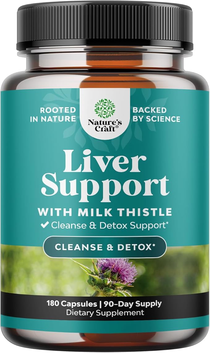 Natures Craft Liver Cleanse Detox &amp Repair 180 Capsules - Herbal Liver Support Milk Thistle Supplement - Silymarin Milk Thistle Supplements with Dandelion Root Choline Beetroot &amp Artichoke E