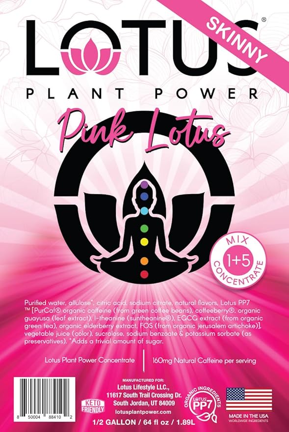Skinny Pink Lotus Plant Energy Drink Concentrate | Zero Sugar | 64 fl oz | 1:5 | Natural Caffeine from Green Coffee Bean