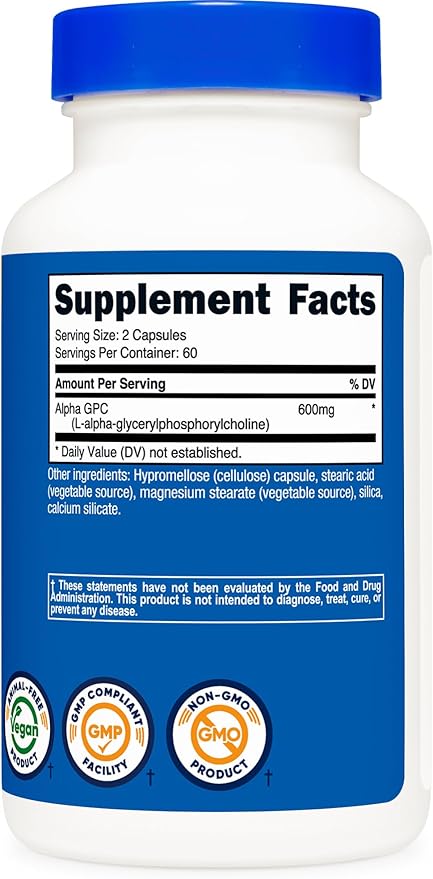 Nutricost Alpha GPC 600mg 120 Vegetarian Capsules - Non-GMO and Gluten Free 300mg Per Capsule