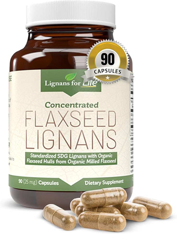 Lignans For Life Flaxseed and SDG - Omega 3 Fatty Acids Fiber Antioxidants - Helps Improve Shiny Coat Digestive and Heart Health 25mg 90 Capsules 1 Pack