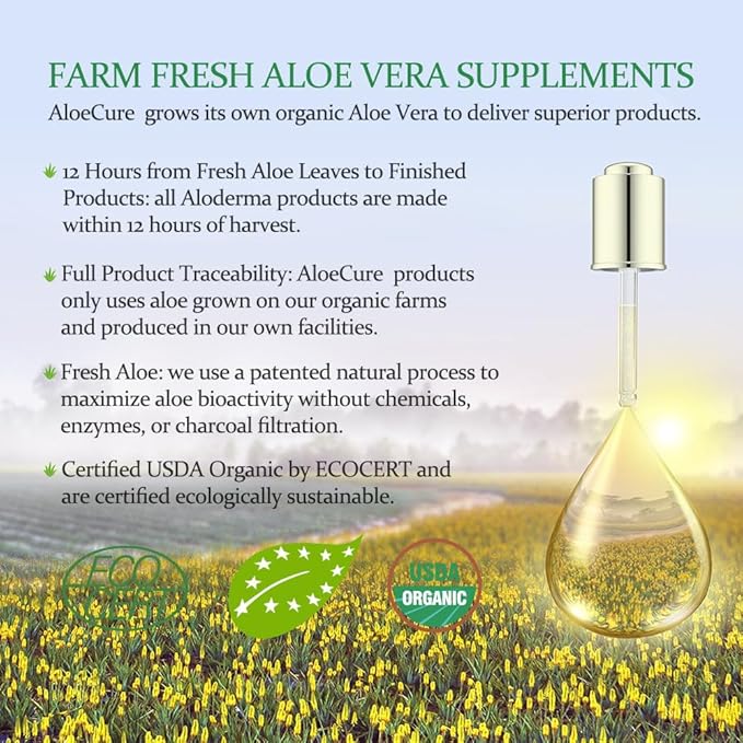 AloeCure USDA Organic Aloe Vera Juice Grape Flavor Made Within 12 Hours of Harvest - Pure Aloe Vera Digestive &amp Immune Health Supplement Helps Maintain Balanced Stomach Acidity 16.7oz x 4 Btls
