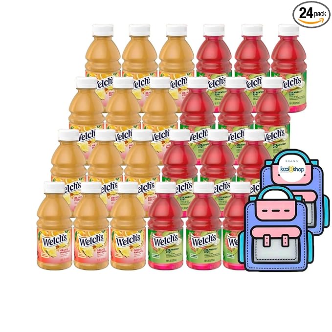 Welch’s Variety Pack Juice Drink 10 fl oz Plastic Bottle 24 Pack + 2 Reusable Snack Bags by KOOL8SHOP Infinite Deals