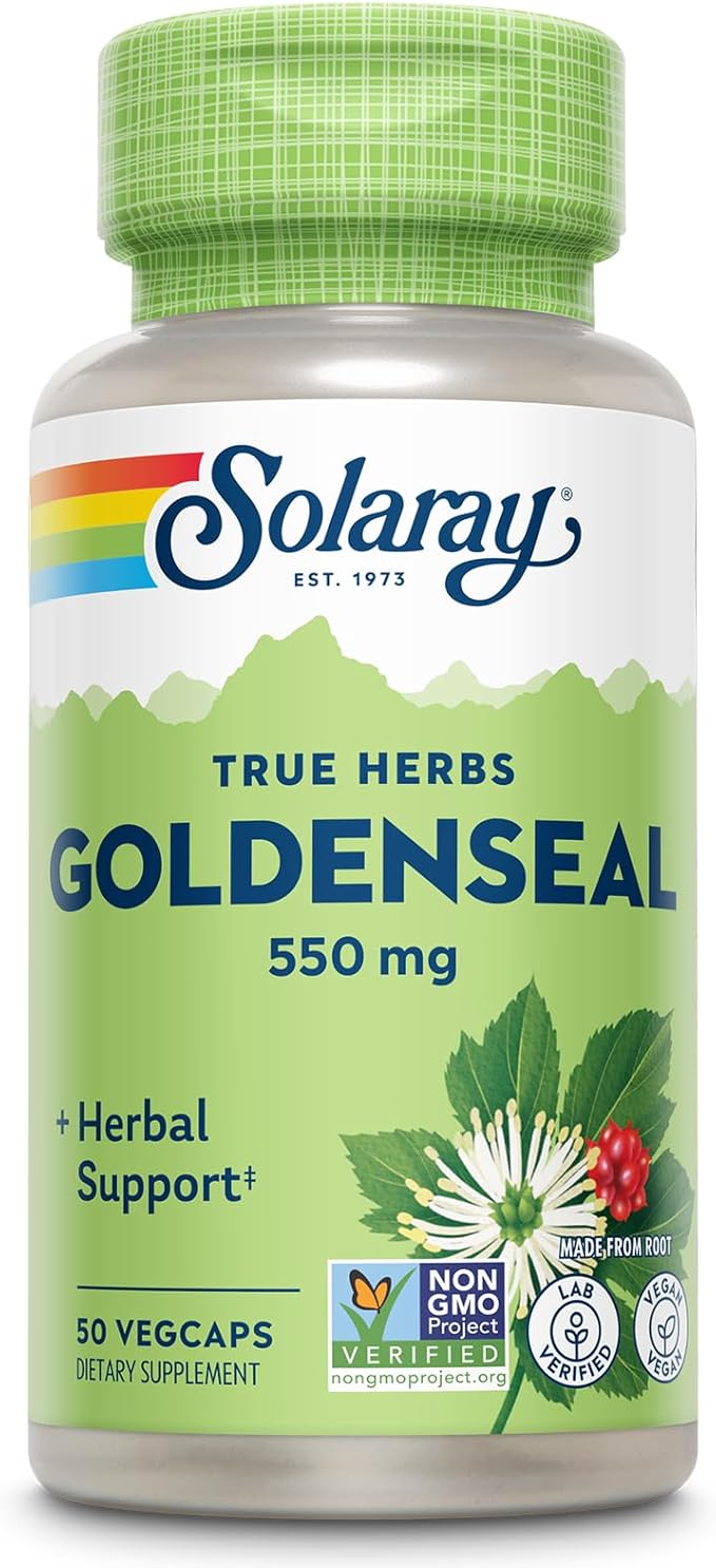 SOLARAY Goldenseal Root Capsules - 550 mg Golden Seal Herbal Supplements for Wellness Support Vegan No Gluten for Adults - 50 Count VegCaps