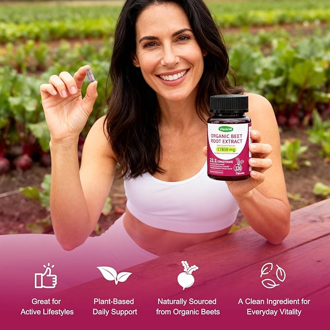 Organic Beet Root Capsules with Beetroot Extract 17850mg 21:1 Concentrated Beetroot Supplement Supports Circulation and Nitric Oxide from Beet Root Powder Extract 120 Count