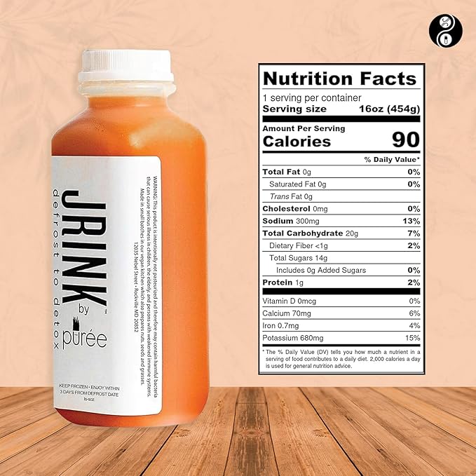 JRINK by Purée Organic Carrot Juice Cold Pressed Ginger Blend Healthy Cleanse Vegan Cold Press Beverage Non-GMO Organic Fruit and Vegetable Drink No Added Sugar 16 fl oz Bottles Pack of 18