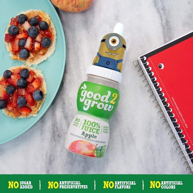 good2grow Jurassic World and Minions LIMITED TIME ONLY 6 Pack 100% Apple Juice 6-Ounce Spill Proof Character Top Bottles Non-GMO with no Sugar Added and Excellent Source of Vitamin C
