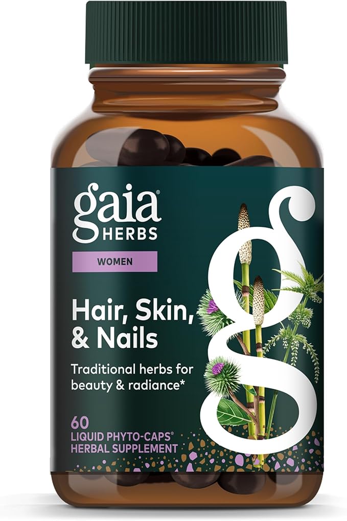 Gaia Herbs Hair Skin &amp Nail Support - Supplement to Support Healthy Skin Hair &amp Nail Health* - Astaxanthin Horsetail Gotu Kola &amp Burdock - 60 Vegan Liquid Phyto-Capsules (30 Servings)