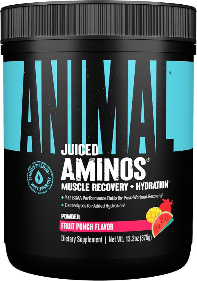 Animal Juiced Amino Acids - BCAA Powder EAA Matrix Plus Hydration with Electrolytes and Sea Salt Anytime Recovery and Improved Performance Fruit Punch Flavor 30 Servings